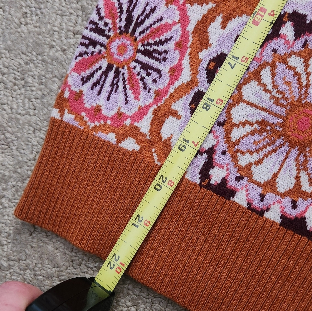 Maeve Anthropologie Jacquard Retro Floral Orange Boho Sweater Vest Large - Picture 6 of 11